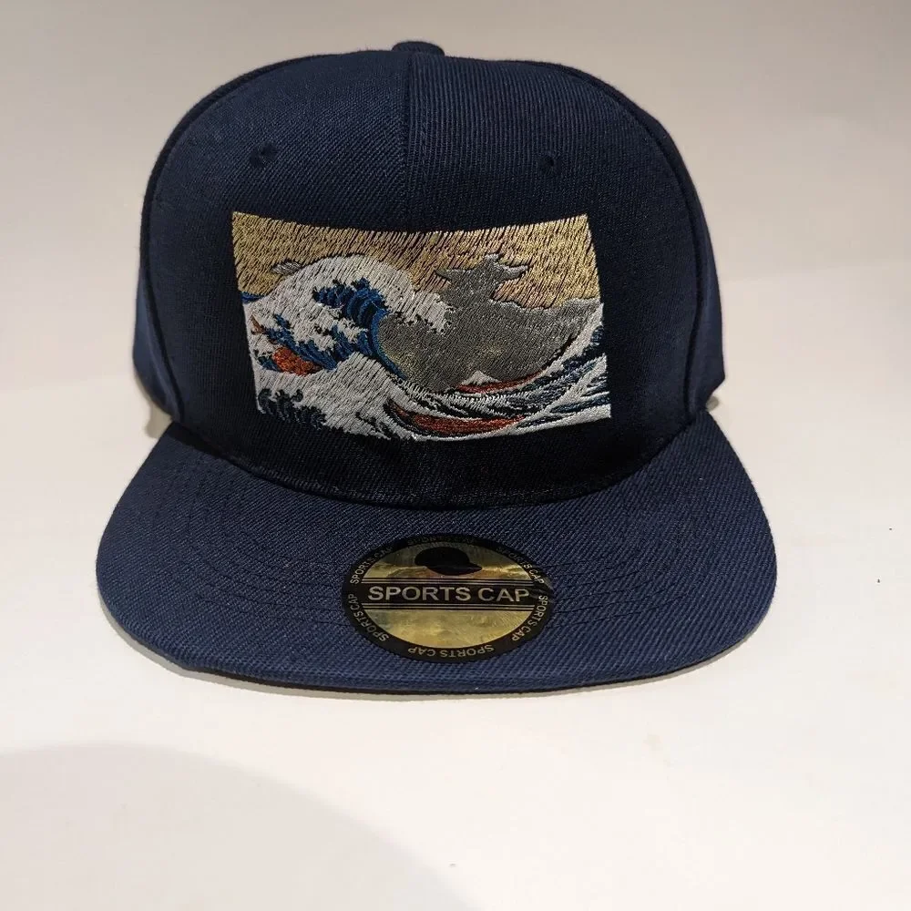 Iconic Japanese Art Embroidered Snapback Hat: Art & Fashion Enthusiast Ocean